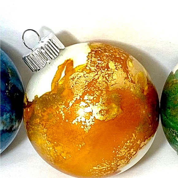 ORIGINAL Alcohol Ink Jewel Tone Glass Christmas Ornament Set of 4, Colorful Tree - Picture 3 of 6